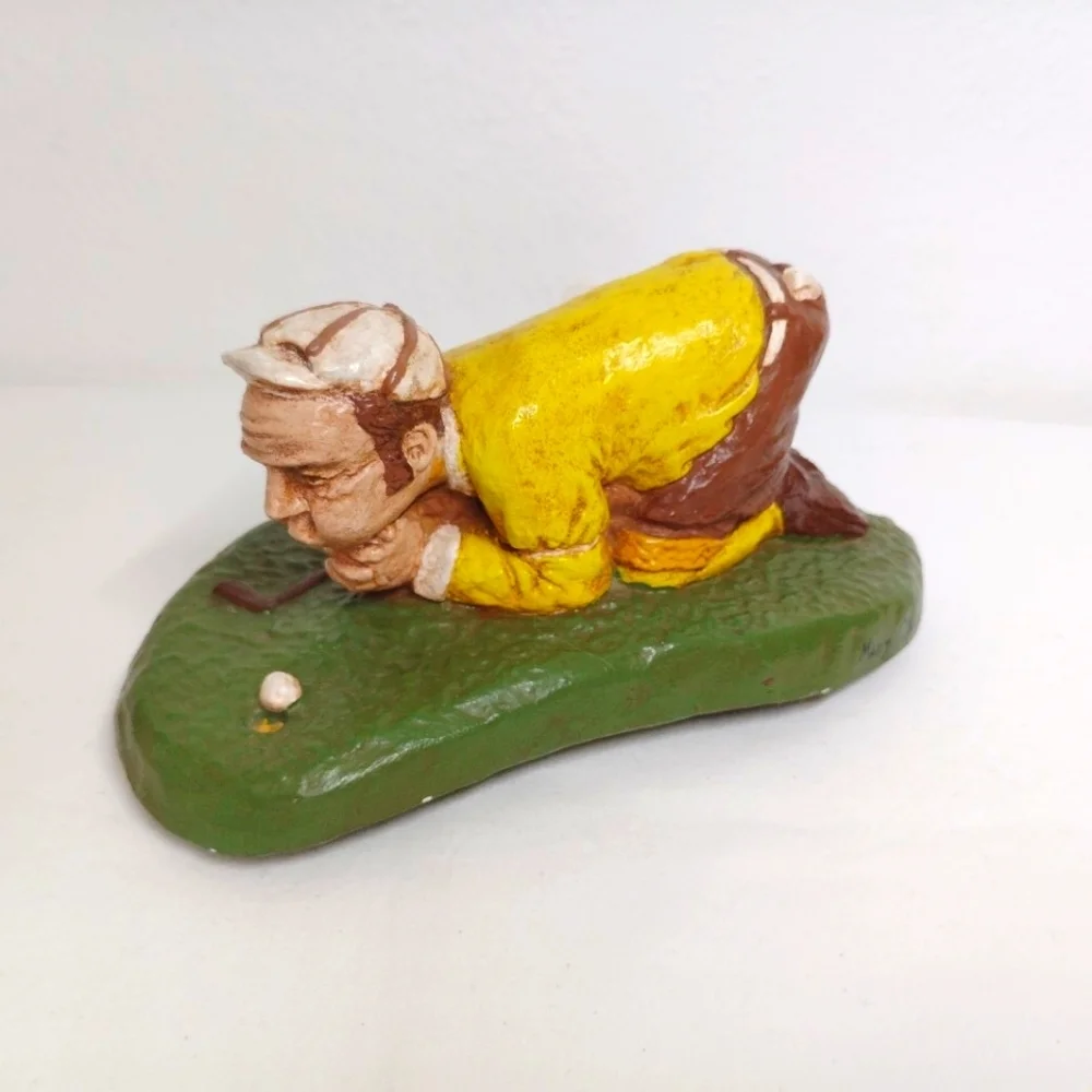 Vintage Rottman Pottery Golf Figurine Golfer Huff Puff Yellow Signed 1974